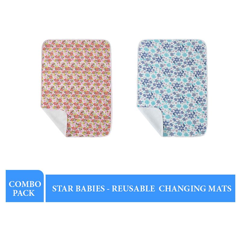 Star Babies - Reusable Changing Mat - Printed Flower & Flower Pink - 2pcs