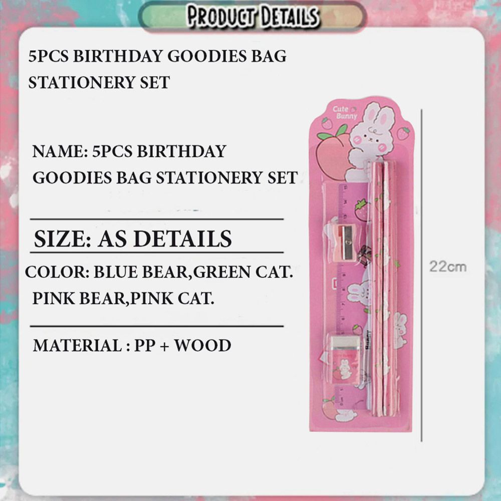 Star Babies - Bunny Stationery Set - Pack Of 5 - Pink