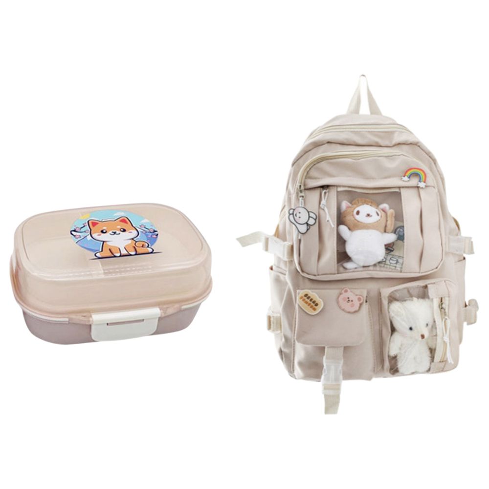 Star Babies - Kids School Bag - 15.75-Inch w/ Kitty Lunch Box - Cream