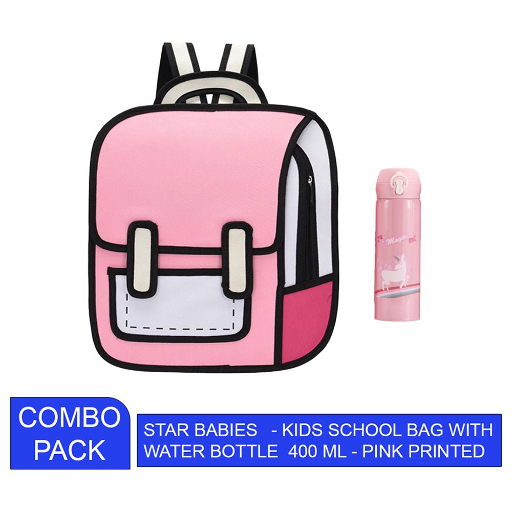 Star Babies - Kids School Bag - 10.24-Inch w/ Water Bottle - 400Ml - Pink Print