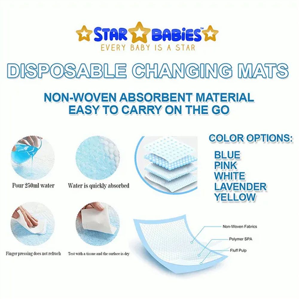 Star Babies - Disposable Changing Mat 6pcs w/ Disposable Towel 3pcs - White