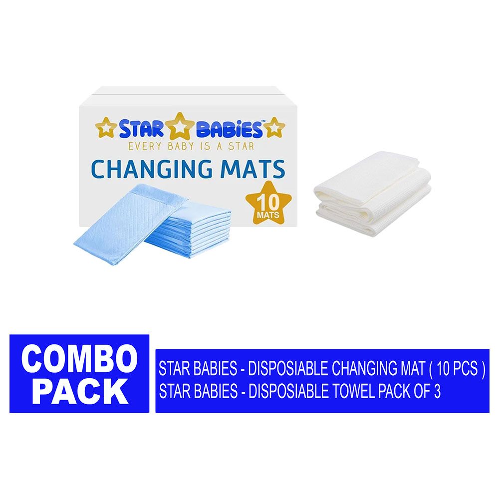 Star Babies - Disposable Changing Mat 10pcs w/ Disposable Towel 3pcs - Blue