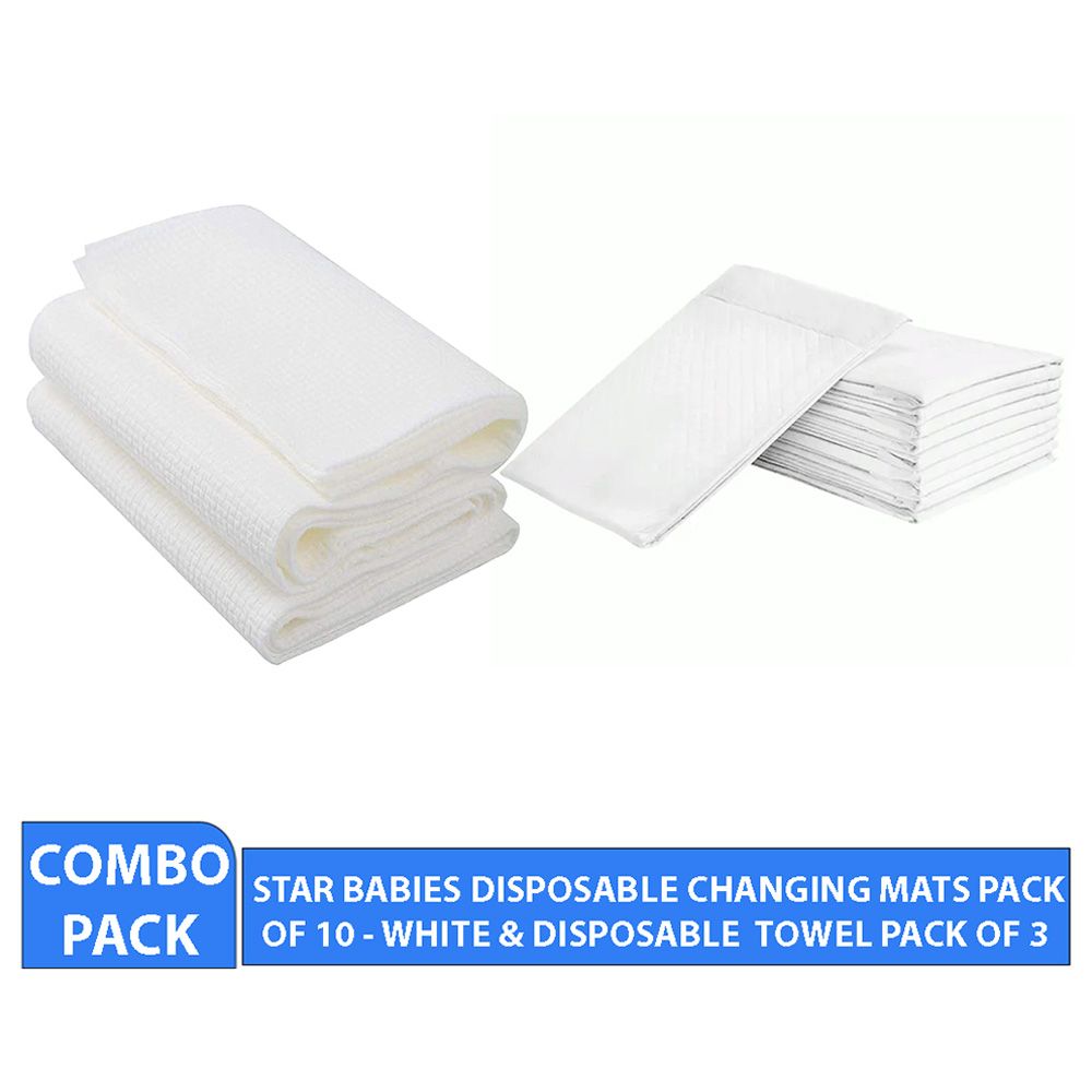 Star Babies - Disposable Changing Mat 10pcs w/ Disposable Towel 3pcs - White