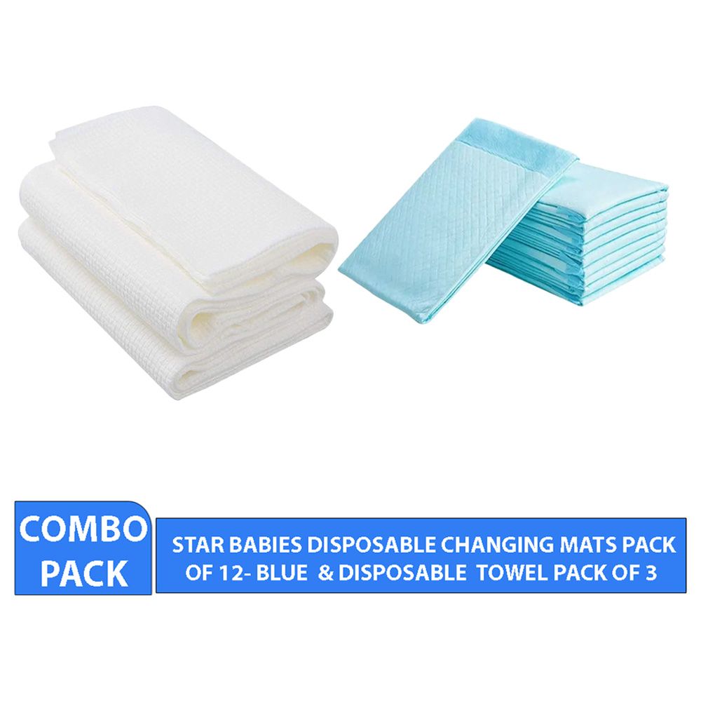 Star Babies - Disposable Changing Mat 12pcs w/ Disposable Towel 3pcs - Blue