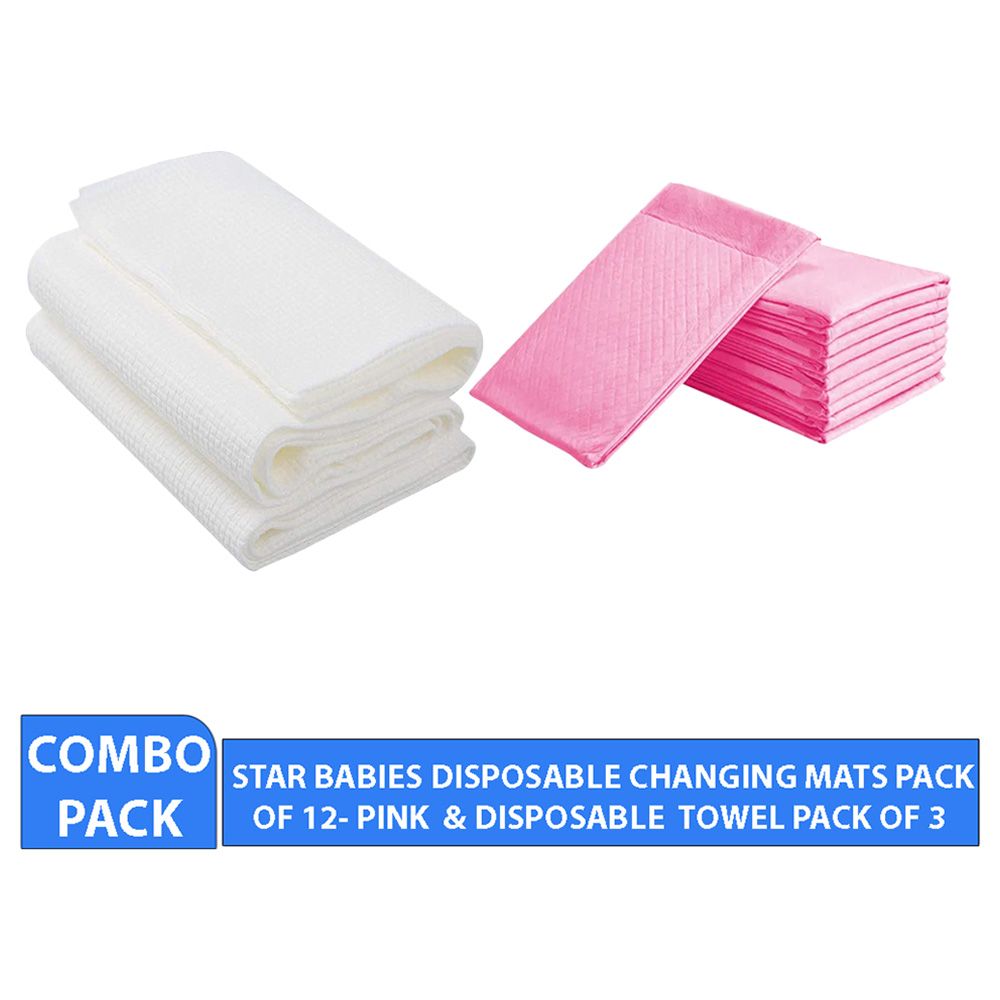 Star Babies - Disposable Changing Mat 12pcs w/ Disposable Towel 3pcs - Pink