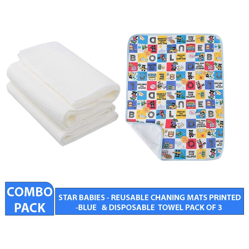 Star Babies - Reusable Changing Mat w/ Disposable Towel 3pcs - Printed Blue