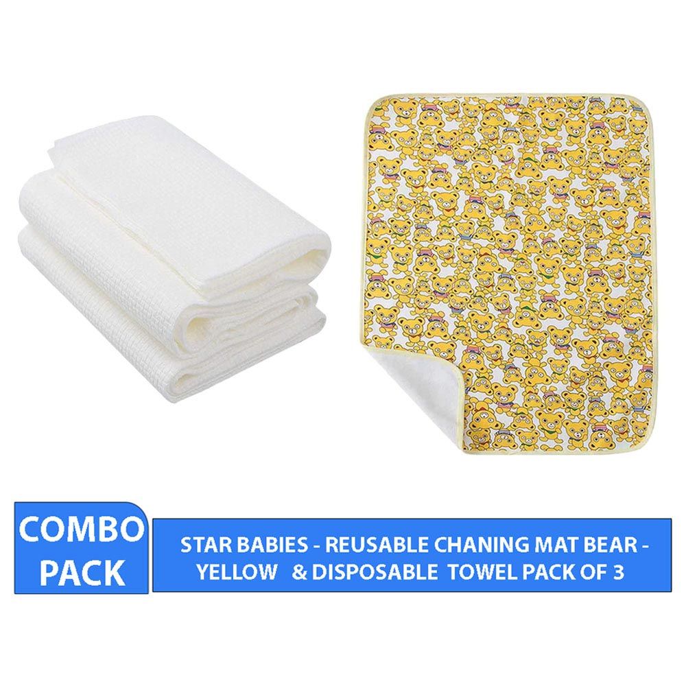 Star Babies - Reusable Changing Mat w/ Disposable Towel 3pcs - Bear Yellow