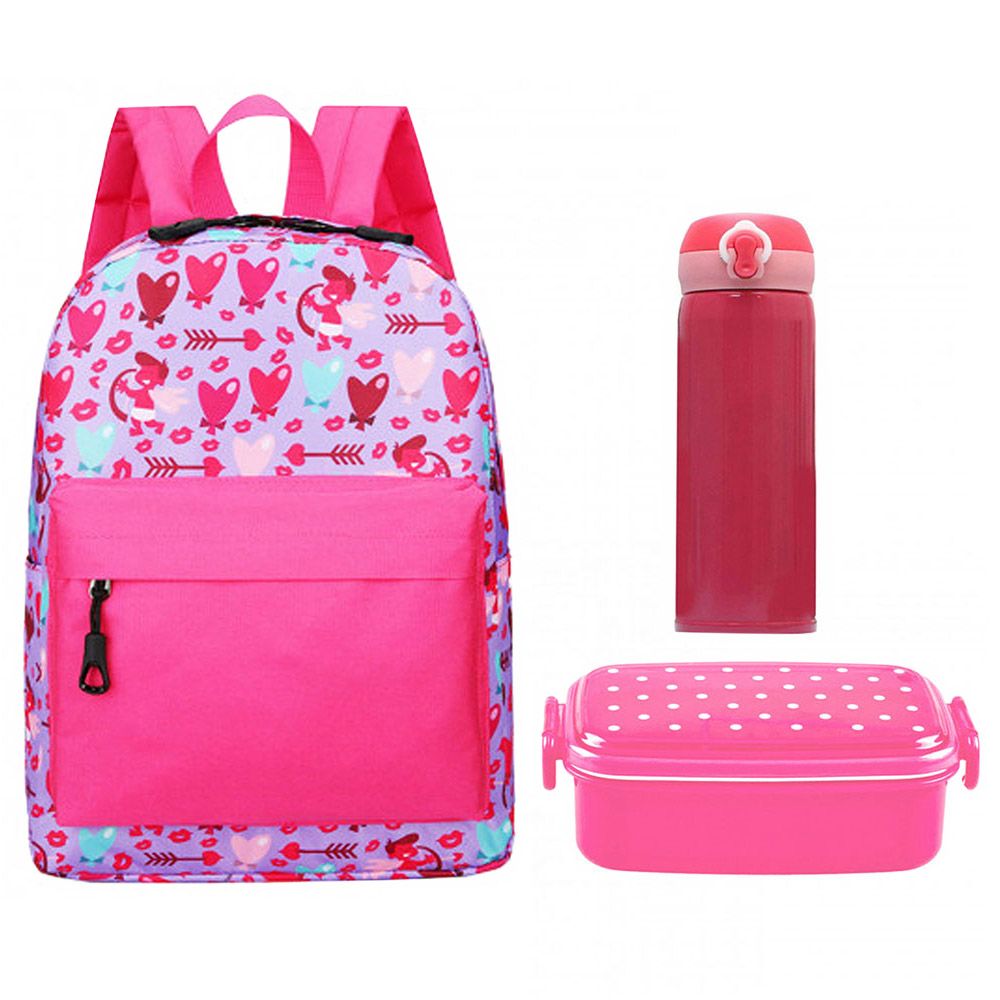 Star Babies - School Bag 13.8-inches, Water Bottle 300ml & 2 Compartment Lunch Box - Pink