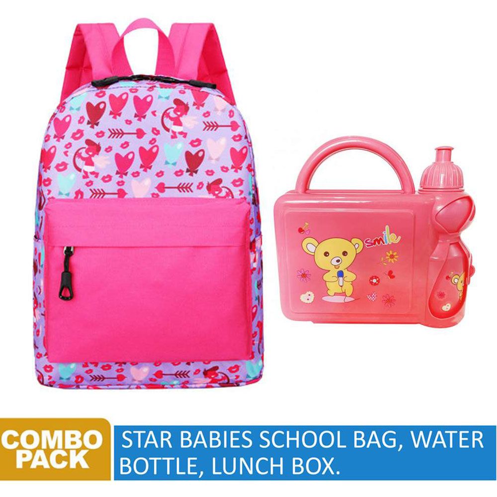 Star Babies - School Bag 13.8-inches & 2 Compartment Lunch Box - Pink