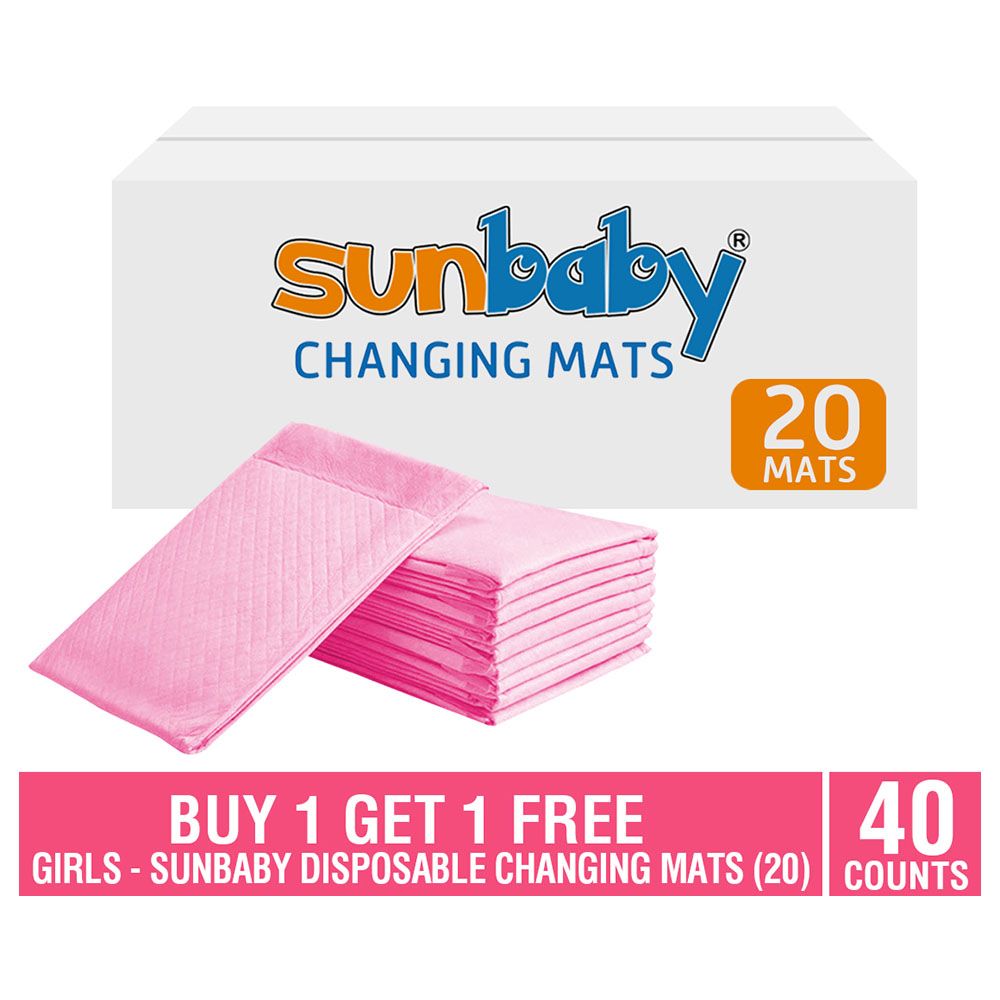 SunBaby - Pack of 20 Disposable Changing mats (45x60cm) Large, B1G1 - Pink