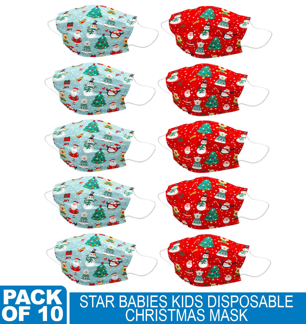 Star Babies - Kids Disposable Christmas Mask Pack of 10 Assorted Design