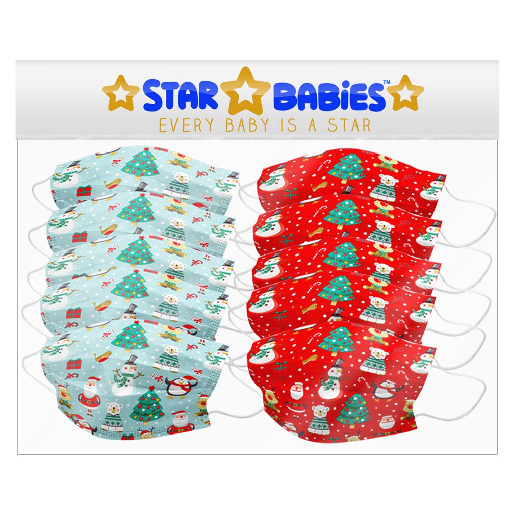 Star Babies - Kids Disposable Christmas Mask Pack of 10 Assorted Design