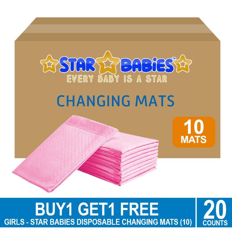 Star Babies - Pack of 10 Disposable Changing mats (45x60cm) Large, B1G1 - Pink