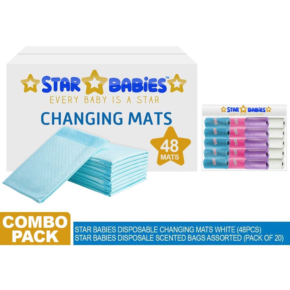 Star Babies - Disposable Changing Mat 48Pcs W/ 20Pcs Scented Bag - Assorted