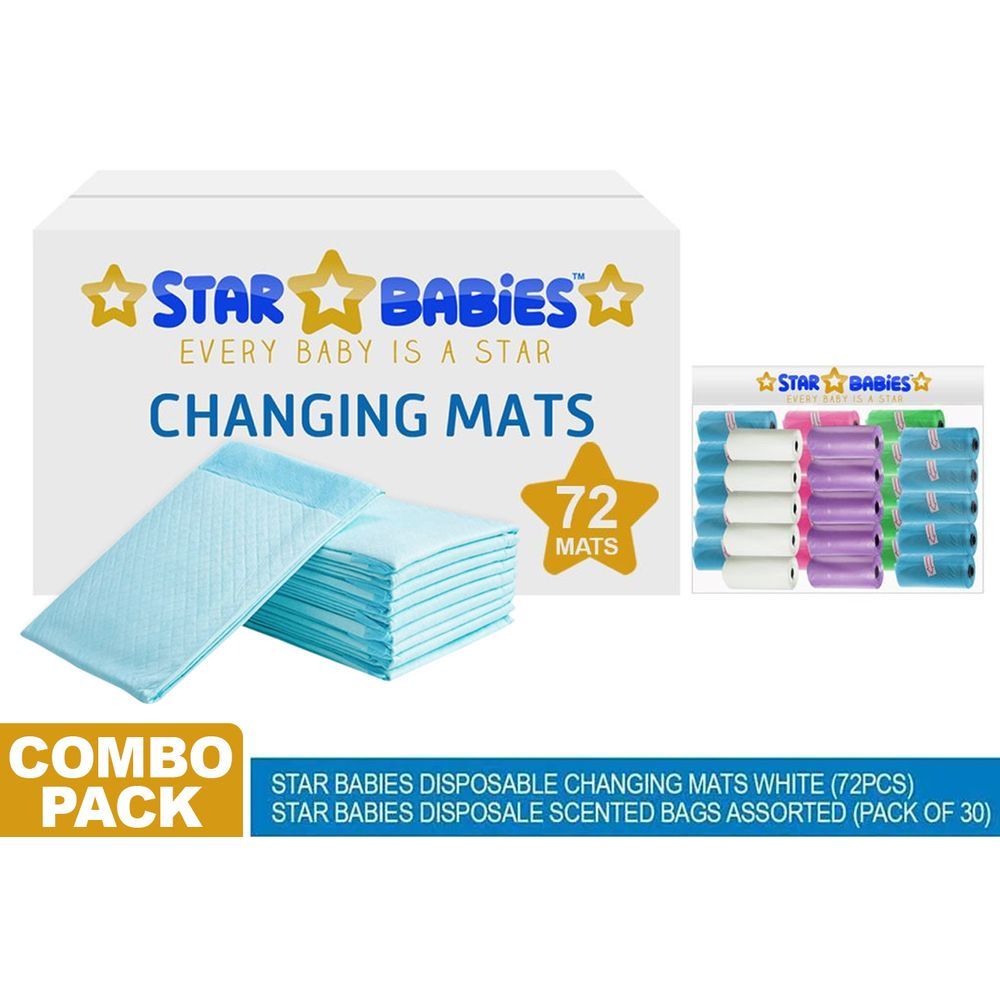 Star Babies - Disposable Changing Mat 72Pcs W/ 30Pcs Scented Bag - Assorted