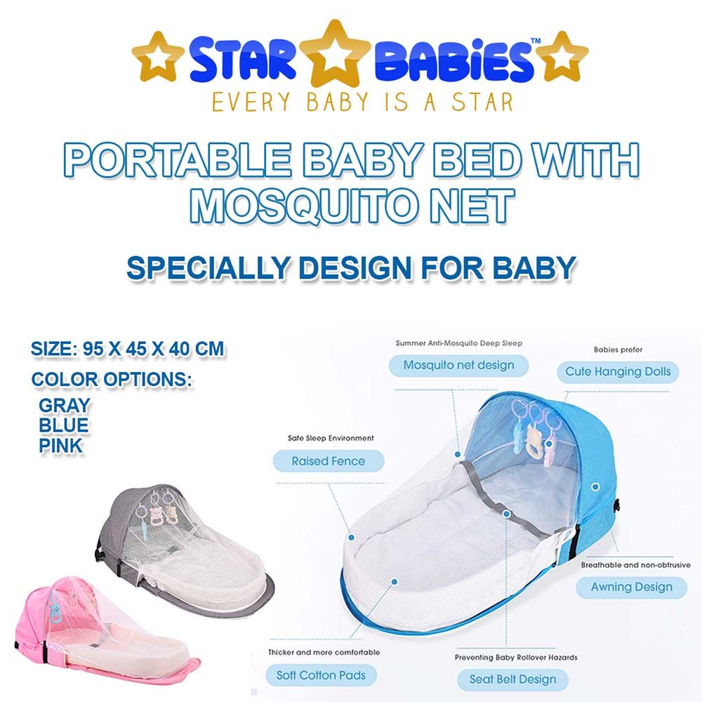 Star Babies Multi-Function Portable Baby Bed with Mosquito Net - Blue