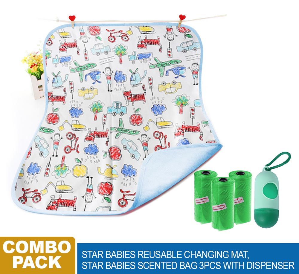 Star Babies - Combo - Reusable Changing Mat + Scented Bag 3pcs + Dispenser