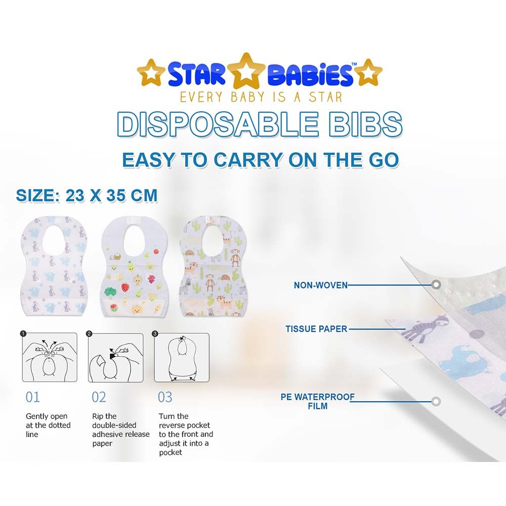 Star Babies Disposable Bibs Pack Of 20 - Animal