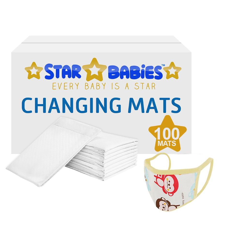 Star Babies - Disposable Changing Mats White 100Pcs W/ 1pc Assorted Kids Reusable Mask