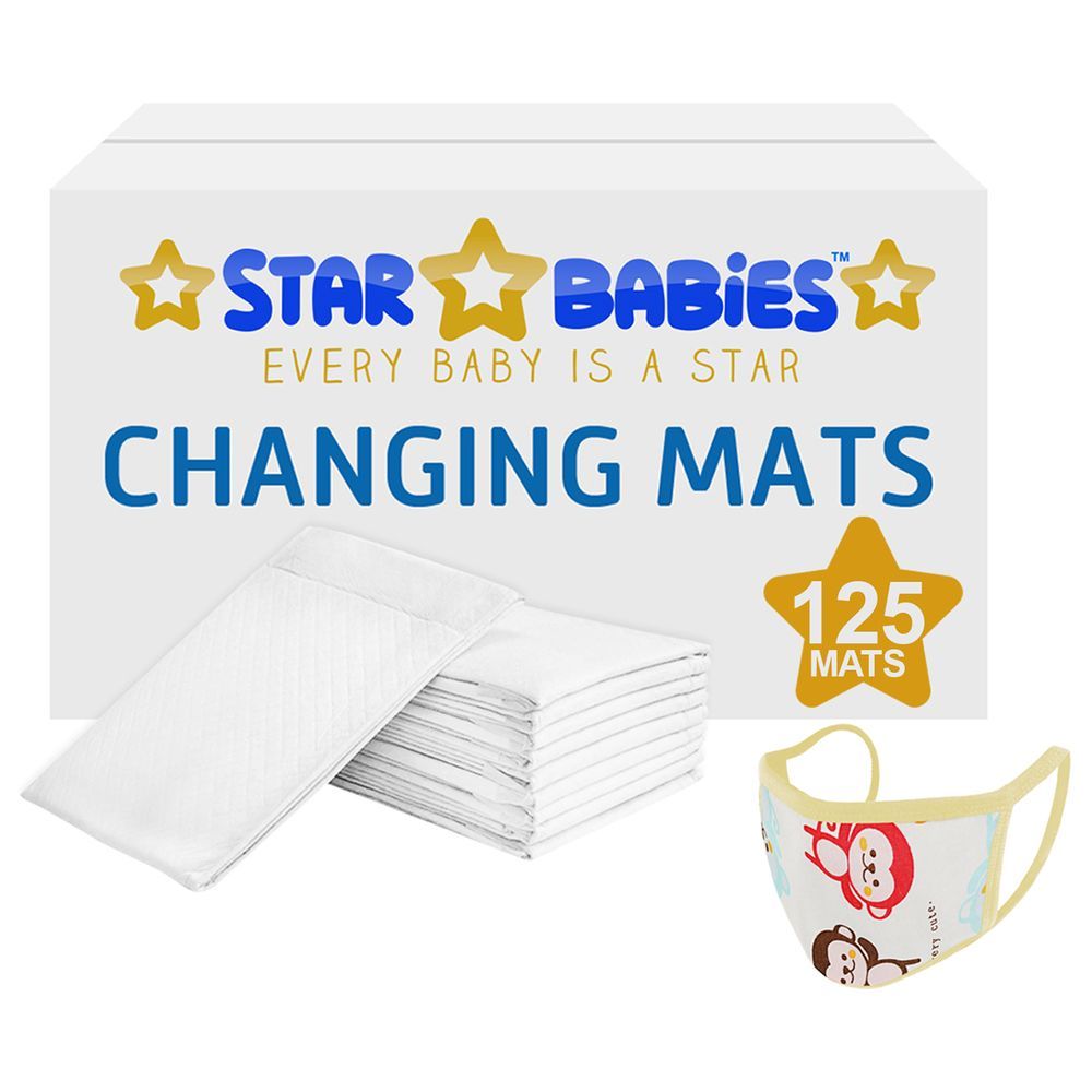 Star Babies - Disposable Changing Mats White 125Pcs W/ 1Pc Kids Reusable Mask