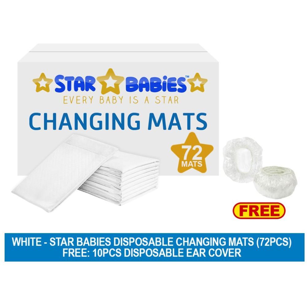 Star Babies White Disposable Changing Mats - Pack of 72 with 10pcs Ear Cover Free