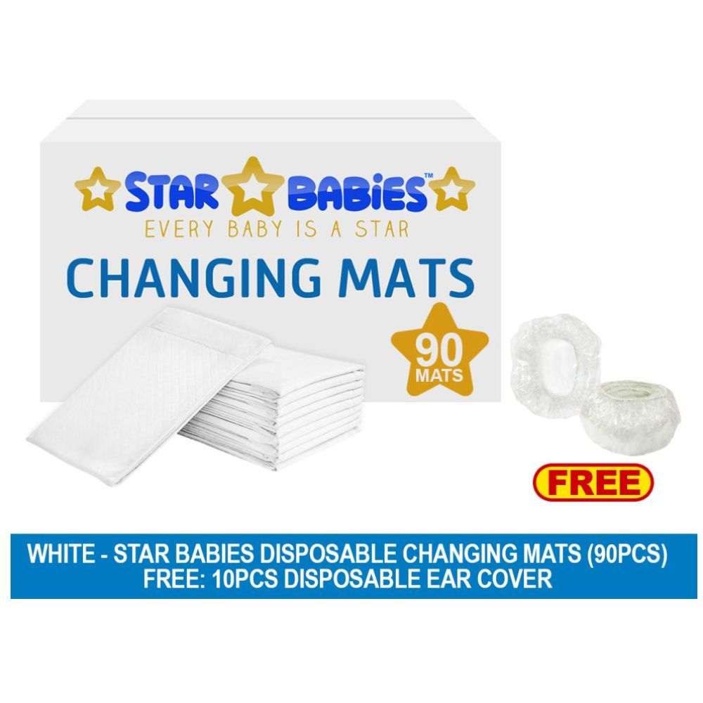 Star Babies White Disposable Changing Mats - Pack of 90 with 10pcs Ear Cover Free