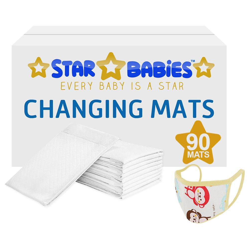 Star Babies - Disposable Changing Mats White 90Pcs W/ 1Pc Kids Reusable Mask