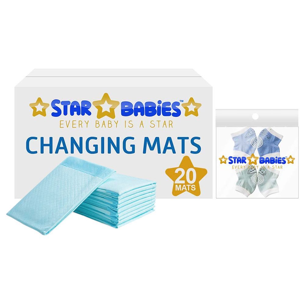 Star Babies - Disposable Changing Mat Blue + 2 Baby Kneepad