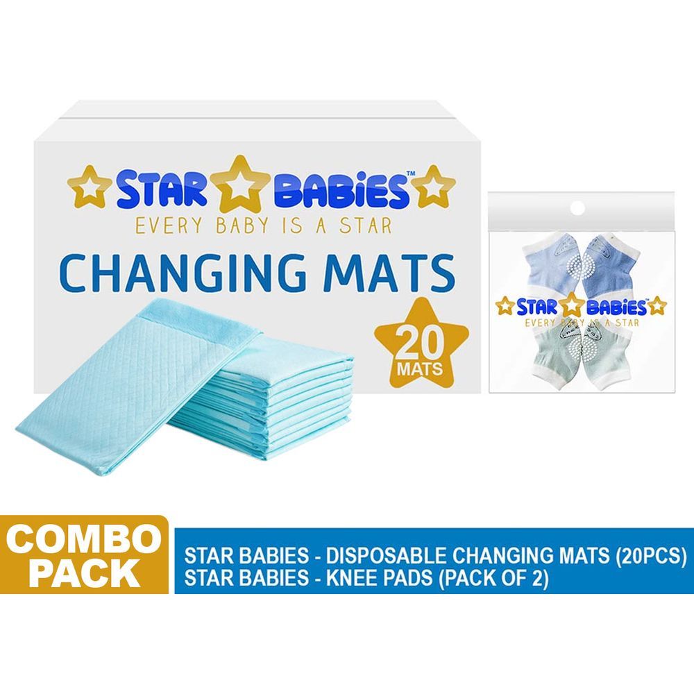 Star Babies - Disposable Changing Mat Blue + 2 Baby Kneepad