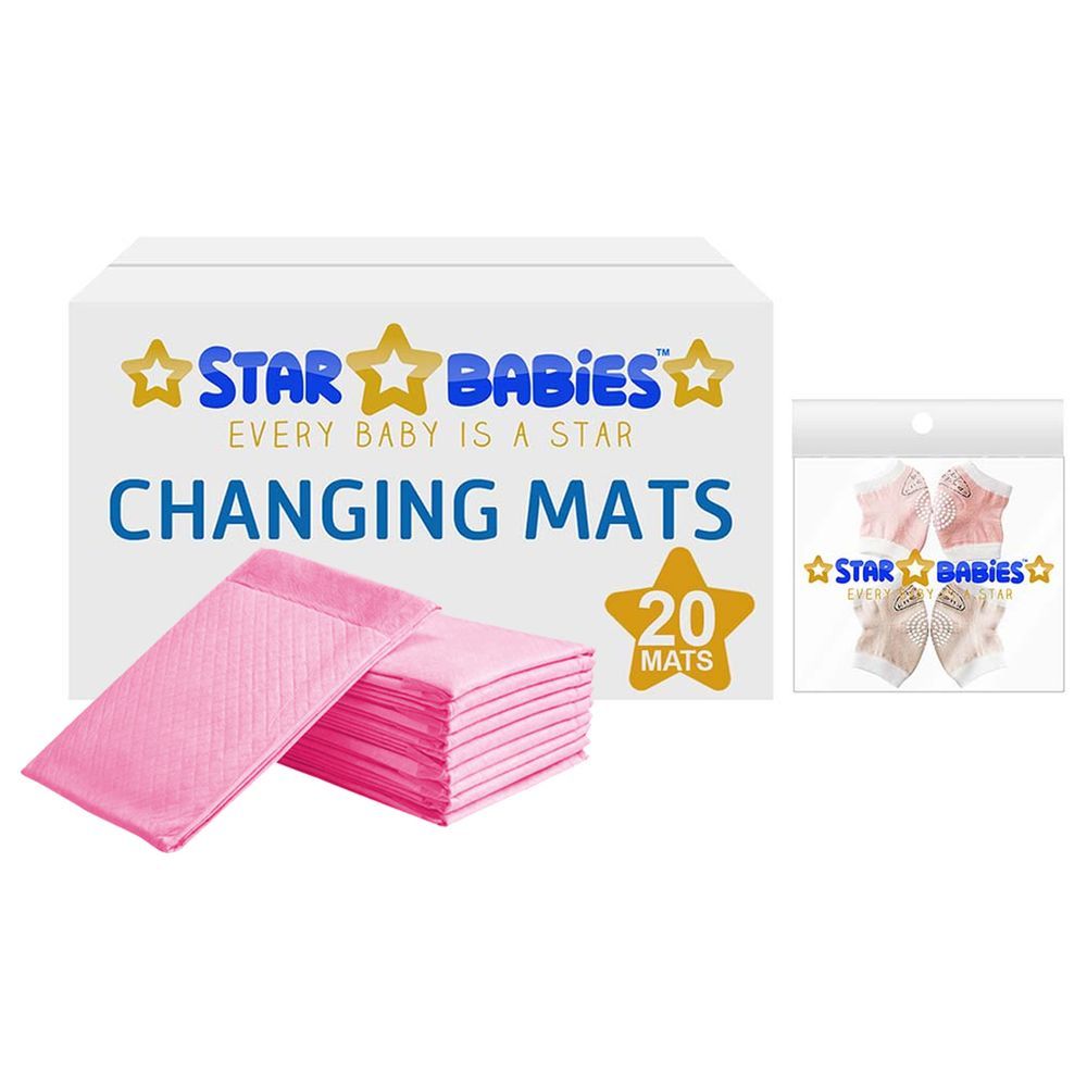 Star Babies - Disposable Changing Mat Pink + 2 Baby Kneepad