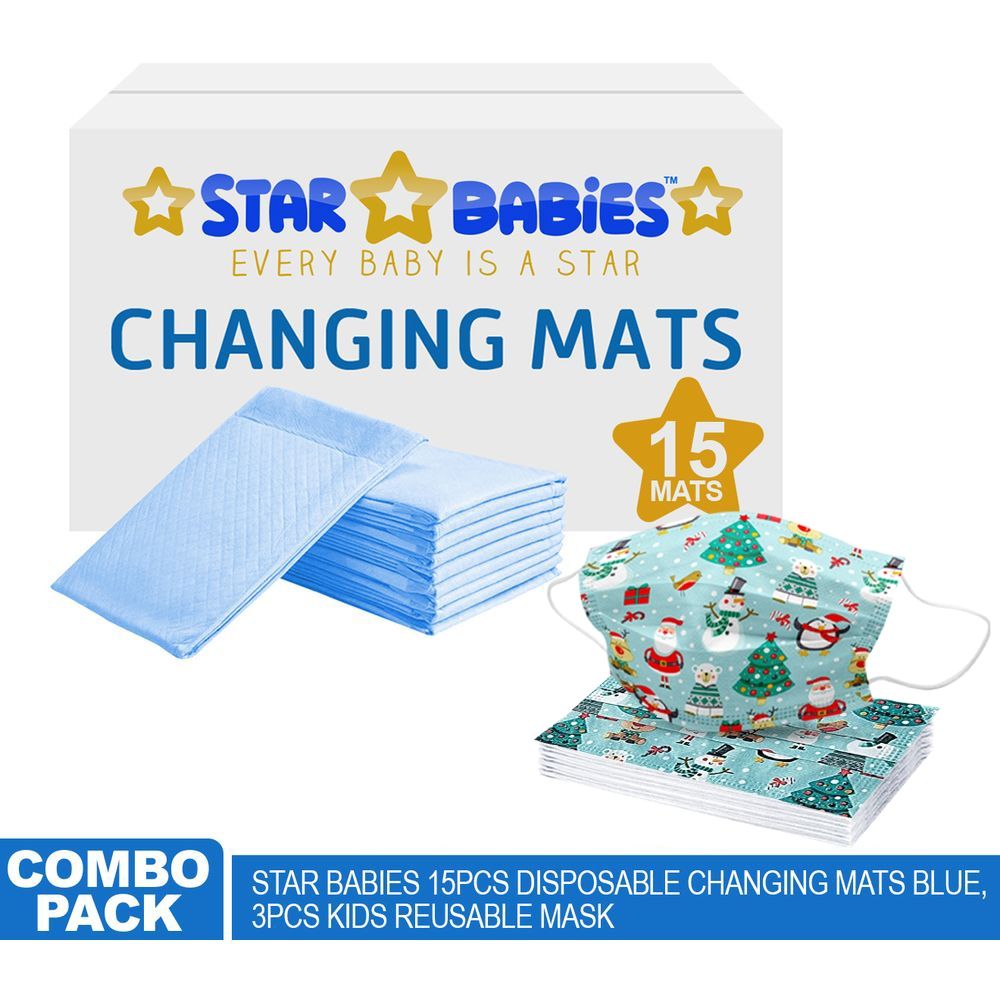 Star Babies - Disposable Changing Mats Blue/Disposable Mask Combo Pack Of 15