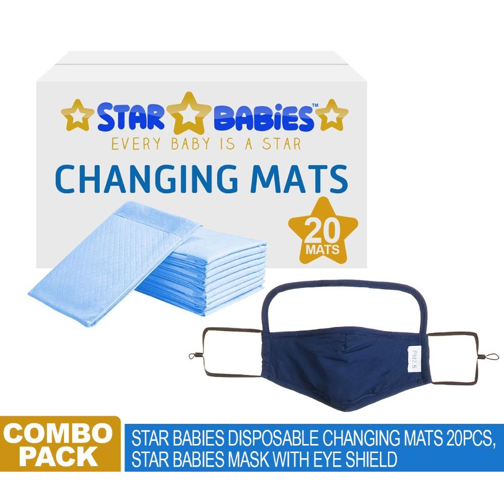 Star Babies Combo Pack, 20Pcs Disposable Changing Mats Blue/Mask with Eye Shield