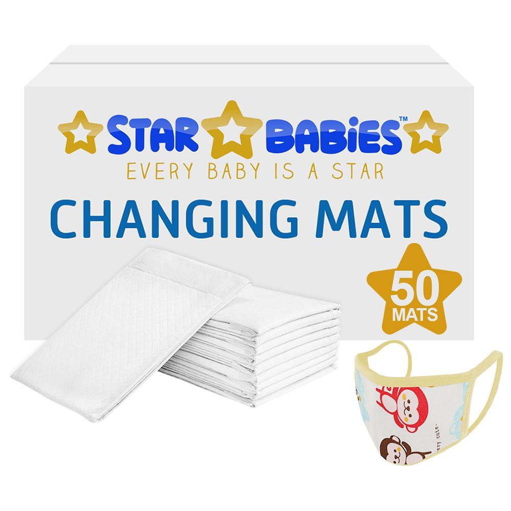 Star Babies - Disposable Changing Mats White 50Pcs W/ 1Pc Kids Reusable Mask