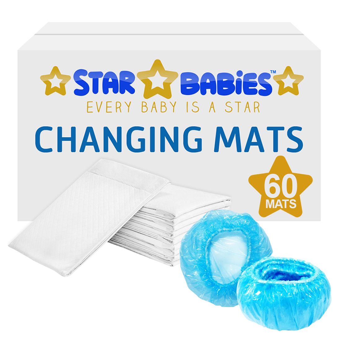 Star Babies White Disposable Changing Mats - Pack of 60 with 10pcs Ear Cover Free