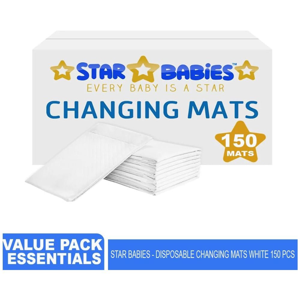 Star Babies White Disposable Changing Mats - Pack of 150 with 10pcs Ear Cover Free