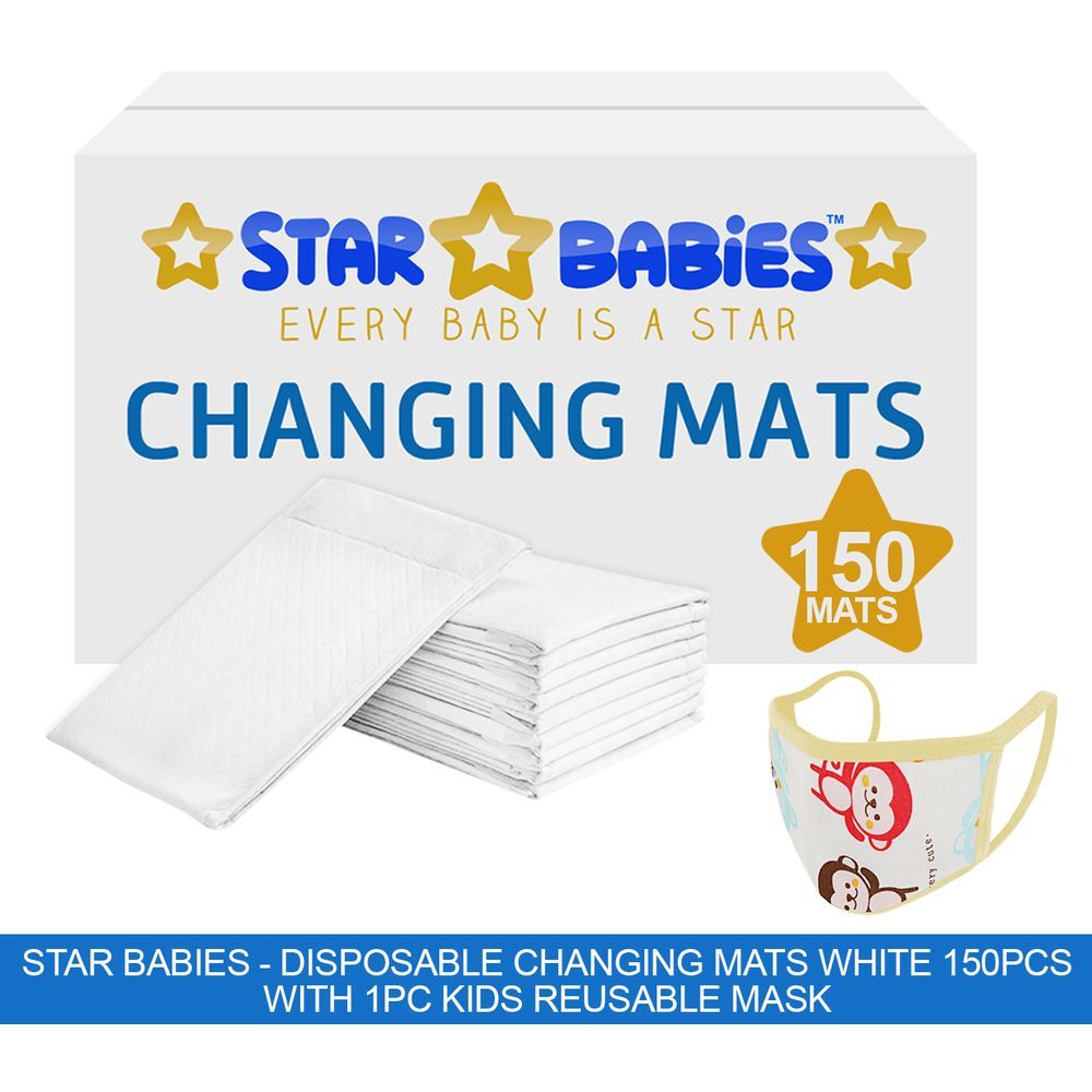 Star Babies - Disposable Changing Mats White 150Pcs W/ 1Pc Kids Reusable Mask