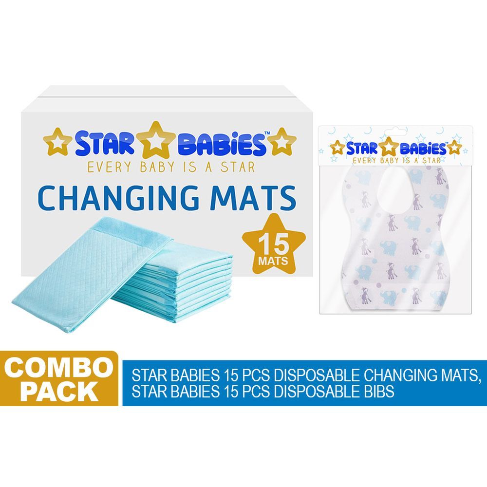 Star Babies - Disposable Changing Mats W/ Bibs - 15pc-Set