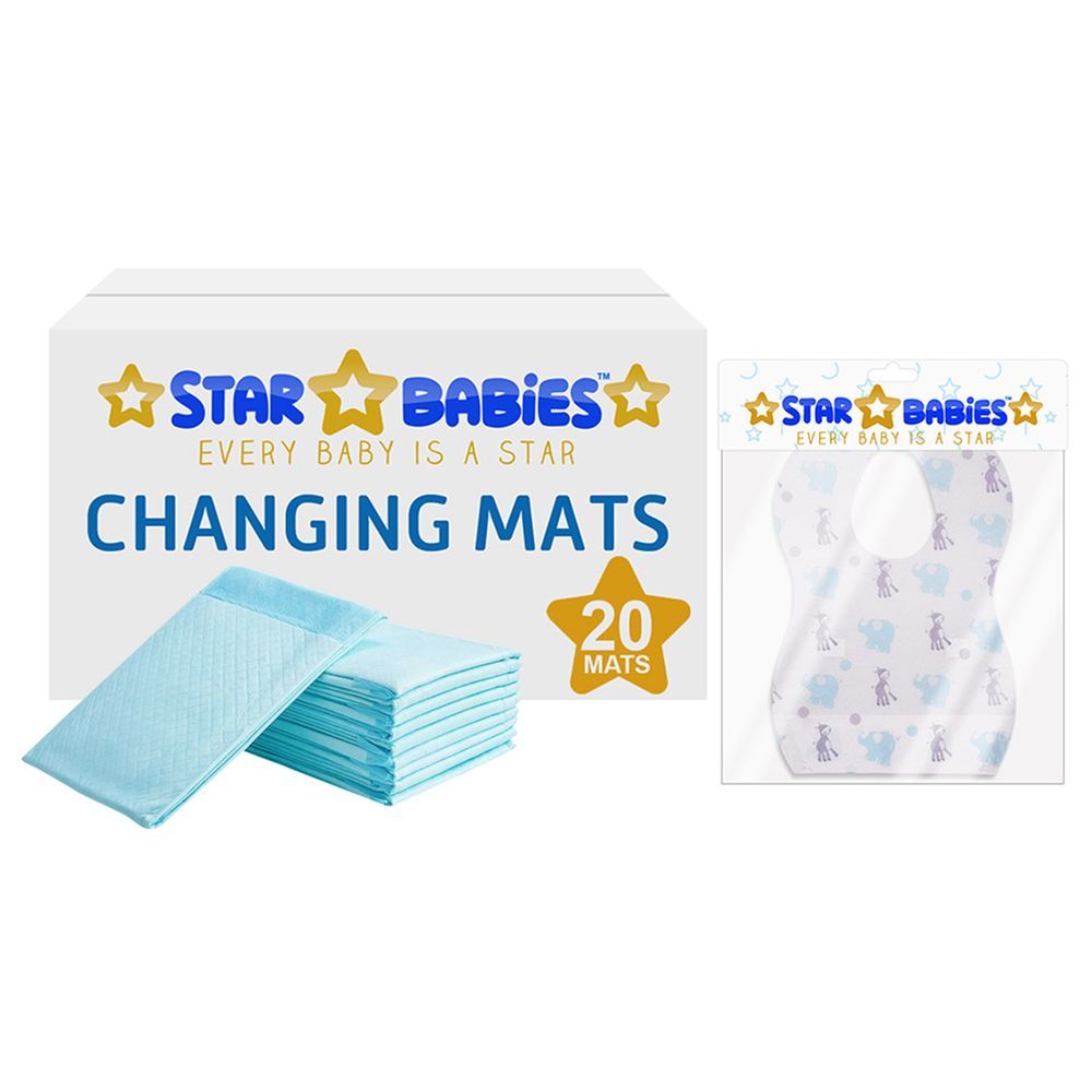 Star Babies - Disposable Changing Mats - Assorted + Bibs 20pc-Set