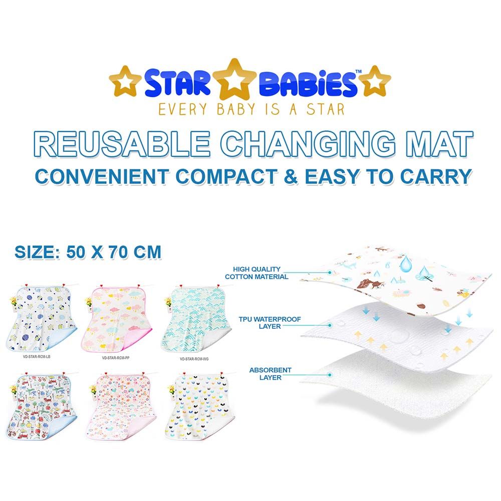 Star Babies - Reusable Changing Mats - Light Blue