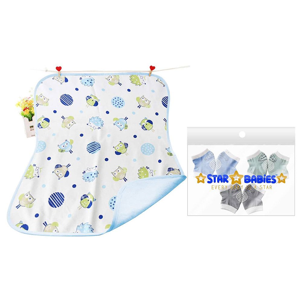 Star Babies Reusable Changing Mat Blue + 3pcs Baby Kneepad