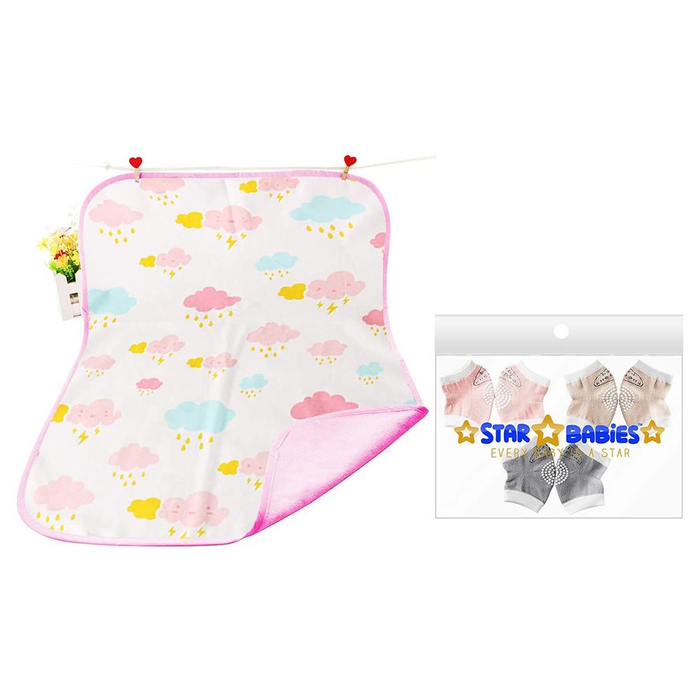 Star Babies Reusable Changing Mat Pink + 3pcs Baby Kneepad