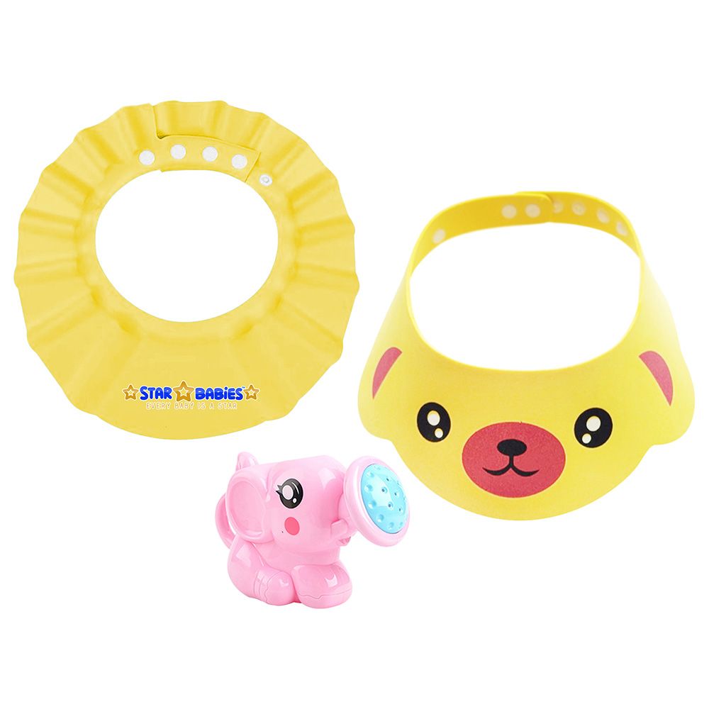 Star Babies - Combo Kids Shower Cap 2pc, Watering Kettle Toy Yellow/Pink