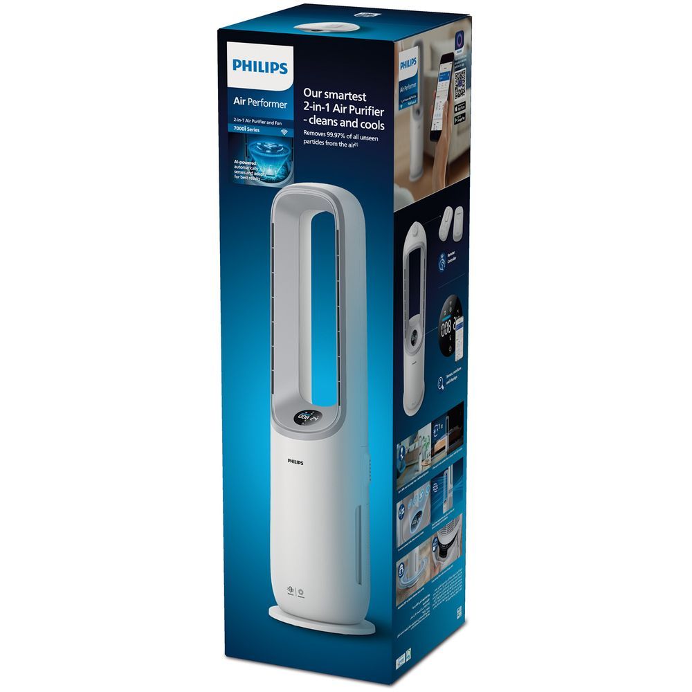 Philips - Air Performer 2-in-1 Air Purifier And Fan 7000 Series - White