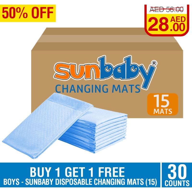 SunBaby - Disposable Changing mats (45x60cm) Large, Pack of 15 (Buy 1 Get 1)