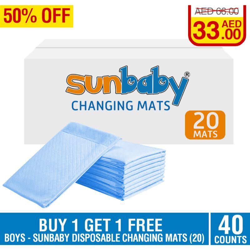 SunBaby - Disposable Changing mats (45x60cm) Large, Pack of 20 (Buy 1 Get 1)