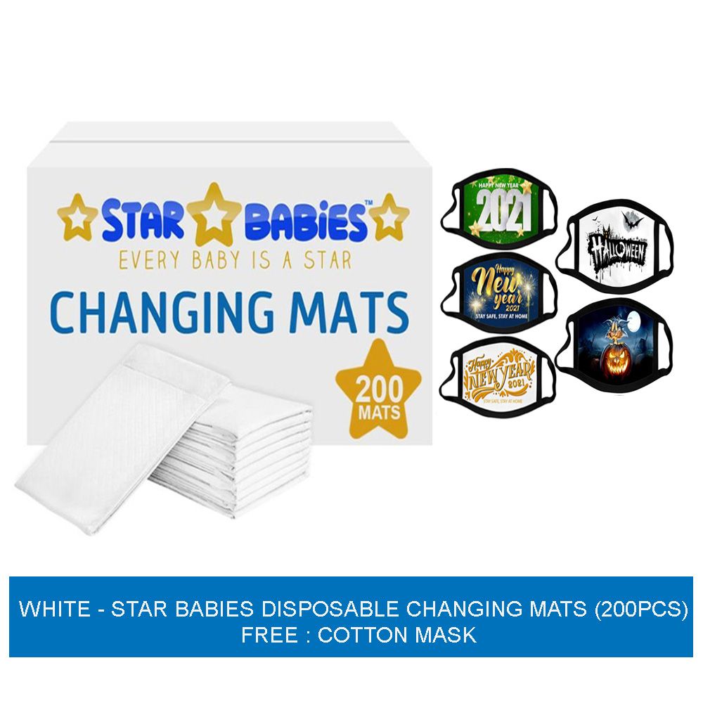 Star Babies - Disposable Changing Mats White 200Pcs W/ 5Pc Kids Reusable Mask