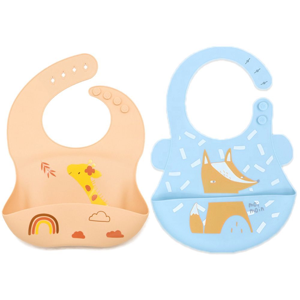 Pixie Baby - Silicone Bibs Pack of 2 - Jeraff, Fox