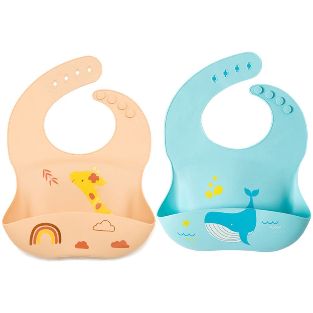 Pixie Baby - Silicone Bibs Pack of 2 - Jerraf, Whale