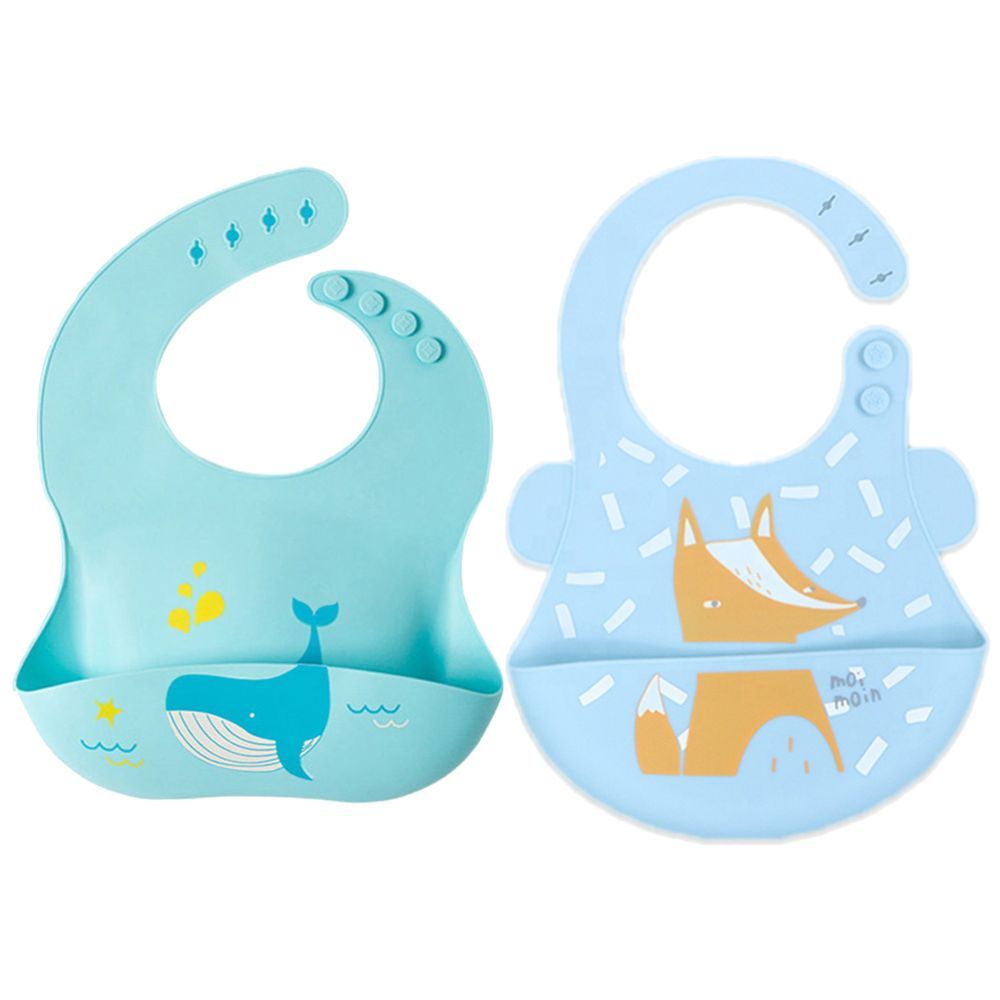 Pixie Baby - Silicone Bibs Pack of 2 - Whale, Fox