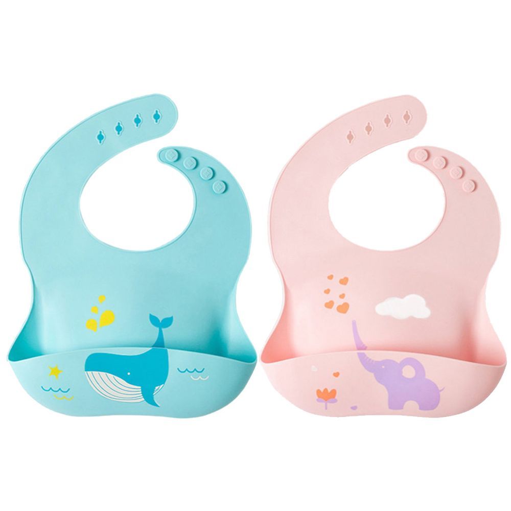 Pixie Baby - Silicone Bibs Pack of 2 - Whale, Elephant